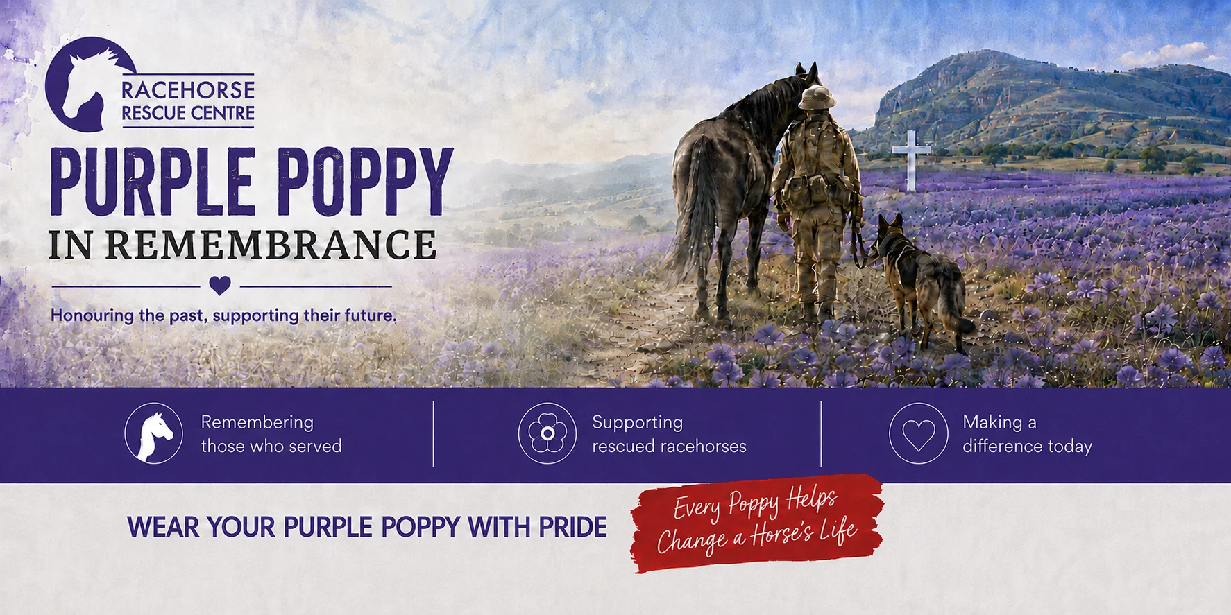 Purple Poppy remembrance banner honouring animals who served
