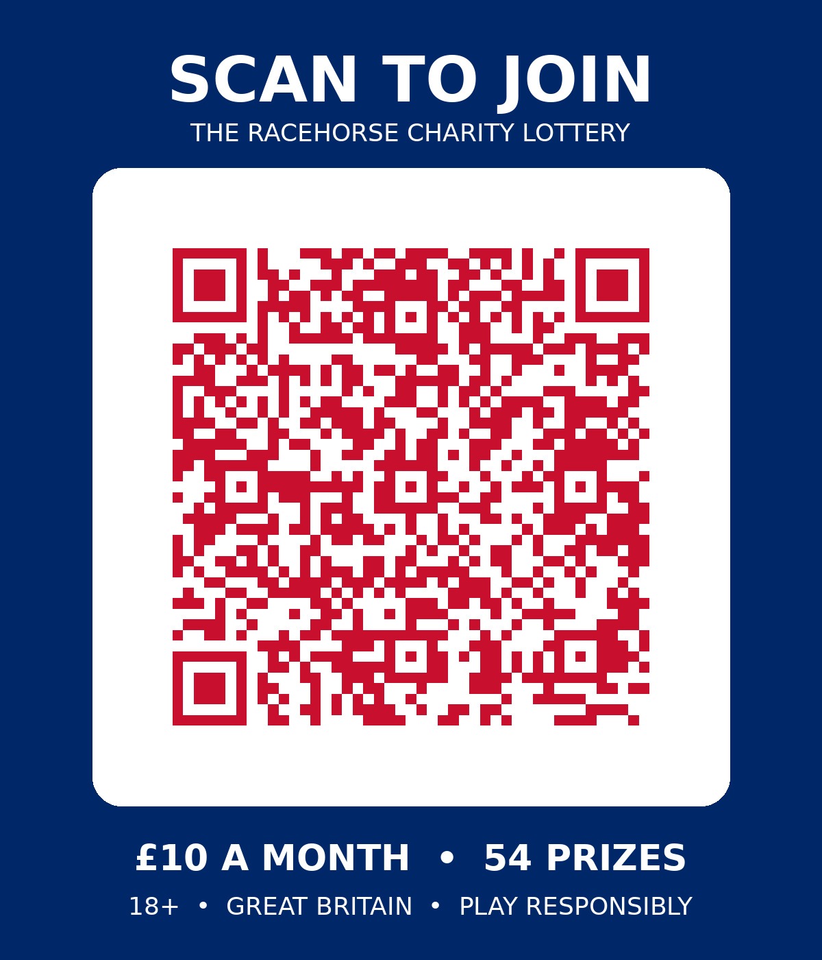 Scan to join the Racehorse Charity Lottery