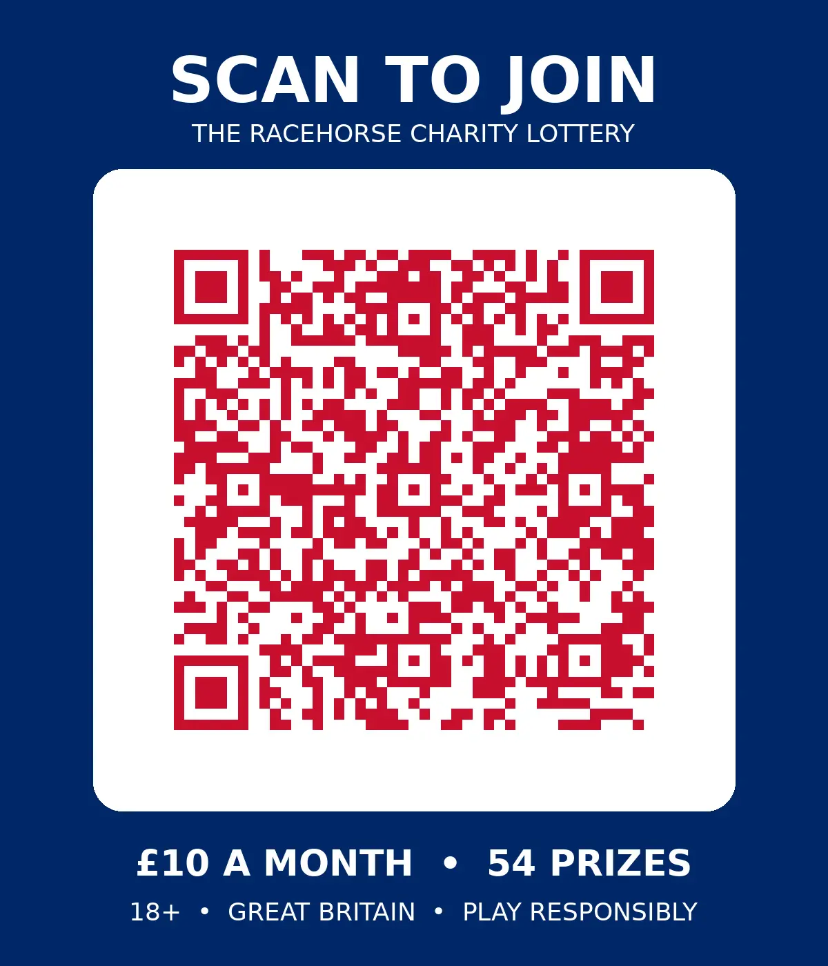 Scan to join the Racehorse Charity Lottery